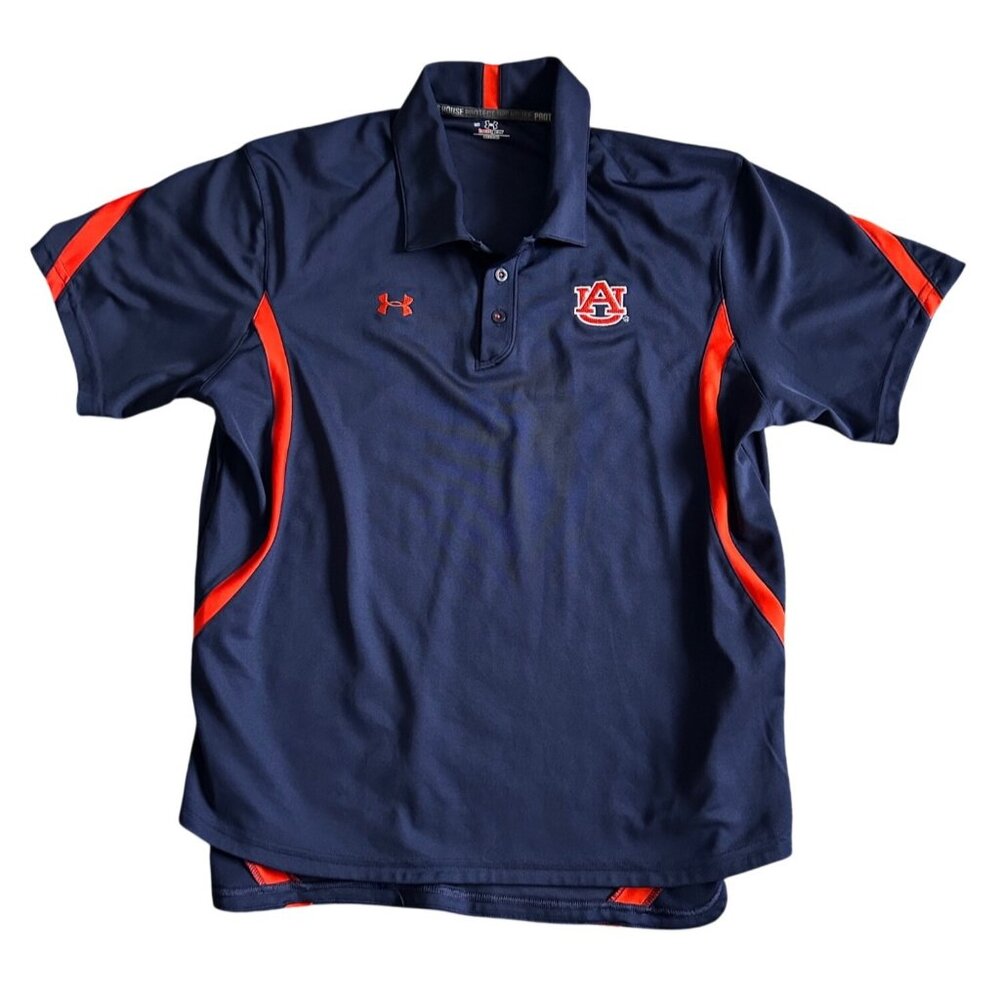 Under Armour Mens Large Auburn University Navy Polo Shirt HeatGear